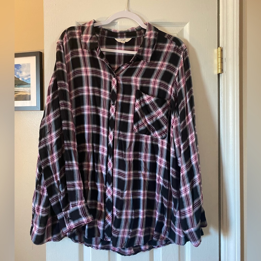 Terra & Sky Pink and Black Plaid Button Up